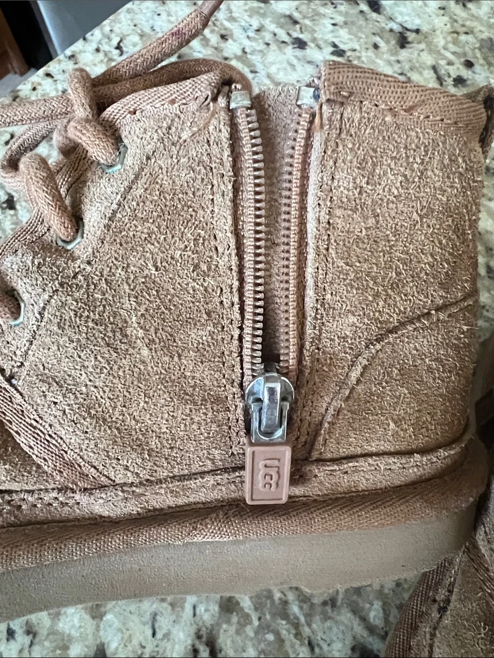 UGG Kids Chestnut Suede Lace-Up Shearling Boots
